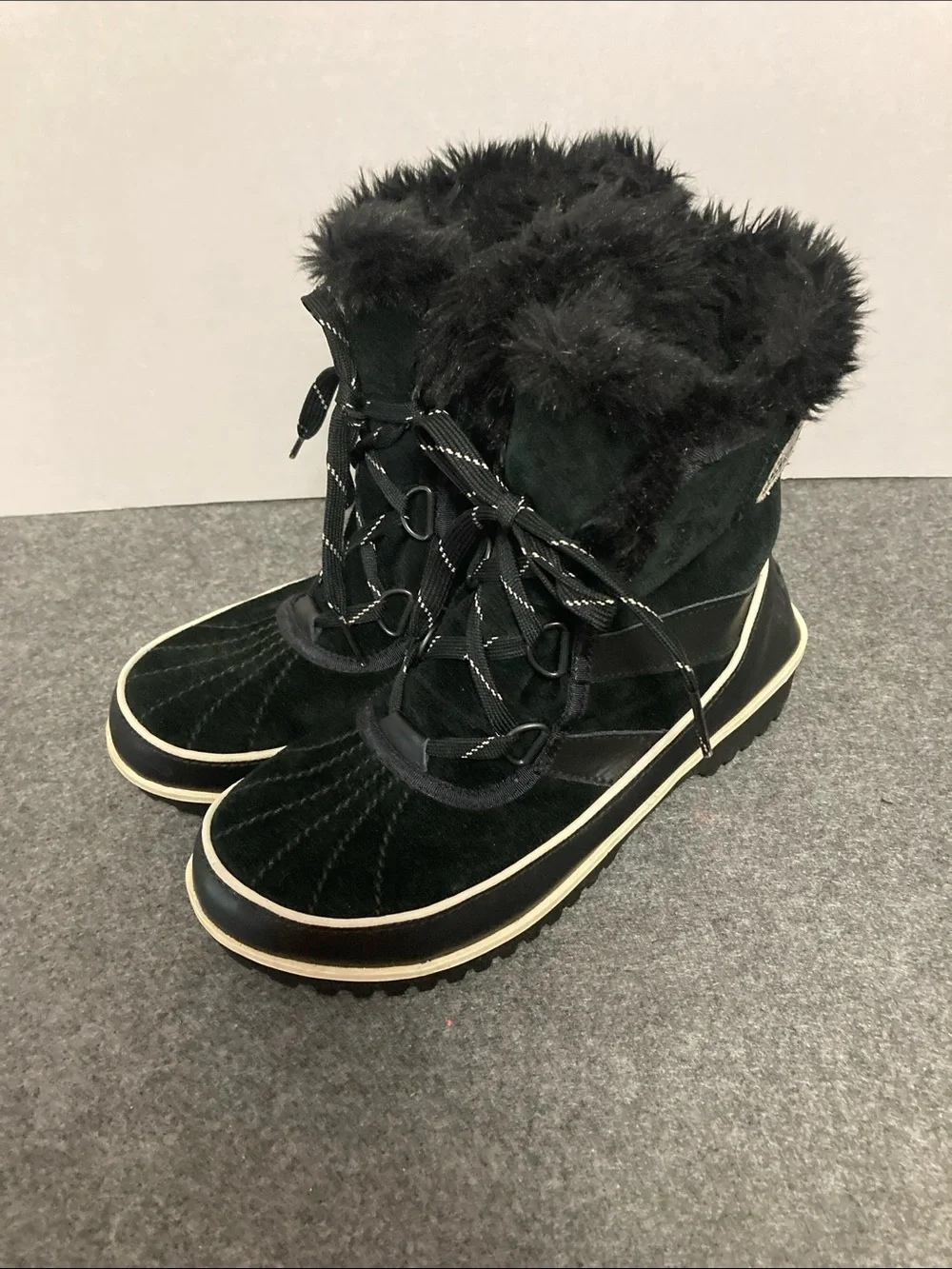 Sorel Waterproof Faux Fur Lined Mid-Calf Black Snow Boots US 7.5 lace up
